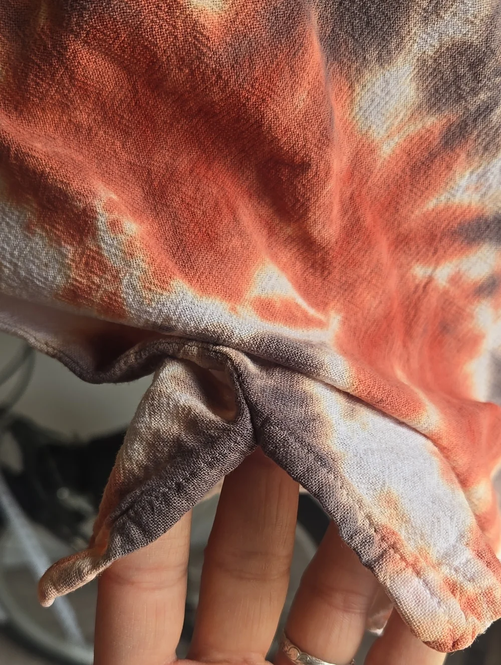 Tie-Dye Short Sleeve Scoop Neck Top - Orange & Brown Hand Dyed Size: Medium